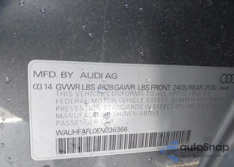 2014 Audi A4 2.0T Premium из США, поврежденный, VIN WAUHFAFL0EN036366